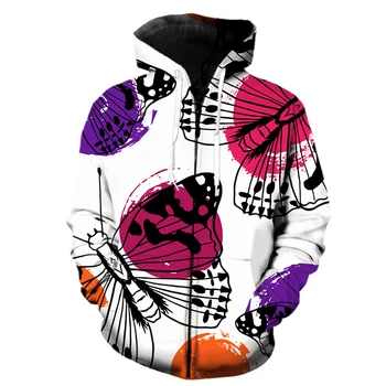 2021 Nove Lepe risanke metulj vzorec 3D Tiskanih Zadrgo Hoodie zgornji del Trenirke Moški Ženske Priložnostne Moda Hip Hop Harajuku Vrhovi