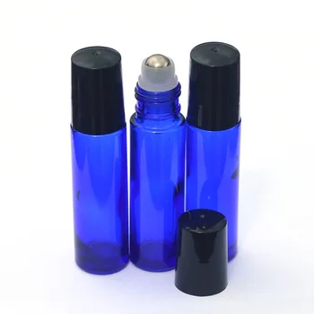 6pcs Aromaterapija Eterično Olje Roller Tehtnica se lahko ponovno polnijo Jar 10 ml Stekleni Trak Na Steklenice s Kovinsko Žogo, Črni Plastični Pokrovček