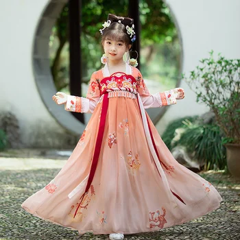 2022 Nova Dekleta Han Bo Ustrezala Pomlad Poletje Otrok Kitajski Slog Super Pravljice Ru Krilo Otroška Oblačila Tiger Oranžen