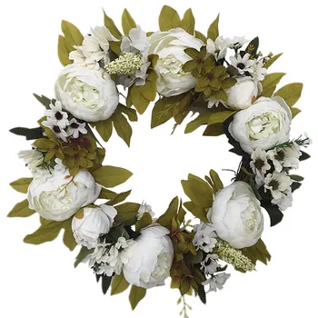 17 Palčni Umetno Belo Peony Cvetlični Venec Vrata Lintel Ornament, Poročni Aranžma Svečnik Dekoracijo Cvet Ponaredek Flowe